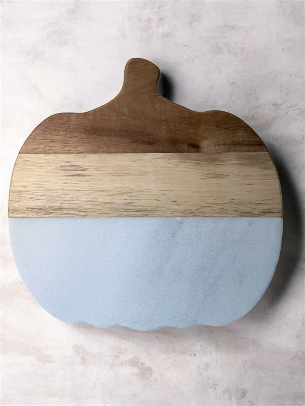 Pumpkin-Shaped Wood & Marble Serving Board - Light Wood and Pale gray